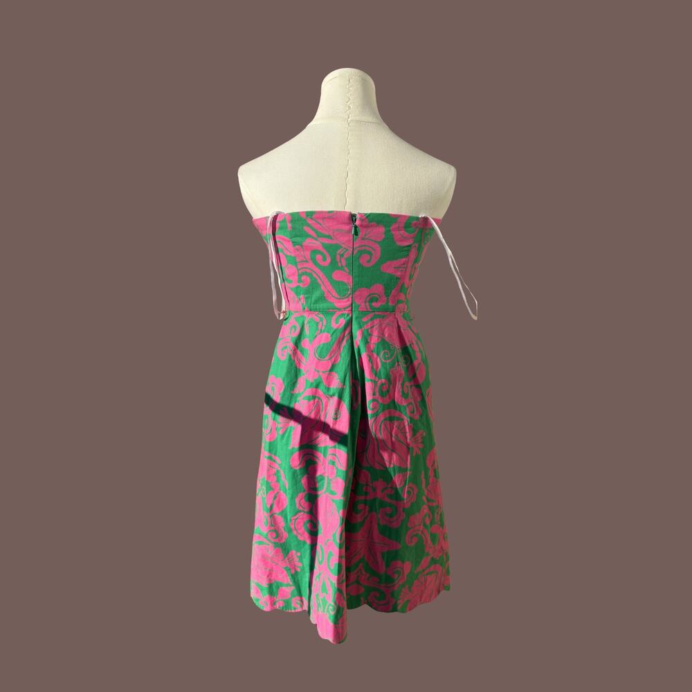Lilly Pulitzer Strapless Dress | Pink Green Print | Size 0 | Vintage Inspired - Picture 4 of 7